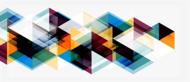 Soyut geometrik şekiller örtüşür, canlı renkli desenler yaratır. Üçgenleri, kareleri, dikdörtgenleri olan minimalist tasarım. Modern estetik.
