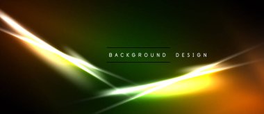 Soyut arkaplan parlak ışık çizgilerine sahiptir. Yeşil, sarı, turuncu renkler karanlık uzaya karışıyor. Modern tasarım ögesi.