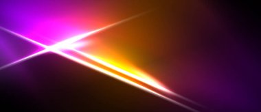 Parlak soyut çizgiler kesişiyor, parlak turuncu, koyu arkaplanda pembe bir parıltı yaratıyor. Dinamik enerji merkezi noktadan yayılır.