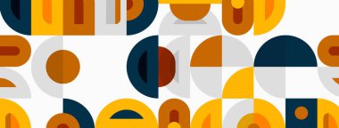 Soyut geometrik desen. Şekiller üst üste biniyor ve orta çağ modern estetiği yaratıyor. Renkler turuncu, mavi, gri, sarı. Basit tasarım.