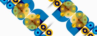 Soyut geometrik desen. Mavi, altın halkalar, dinamik görsel doku oluşturur. Temiz tasarım, modern estetik.