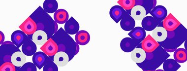 Soyut şablon tekrarlanan blokları içerir. Mor, pembe, lavanta renkleri beyaz arkaplana hakim. Geometrik şekiller dinamik görsel doku oluşturur.