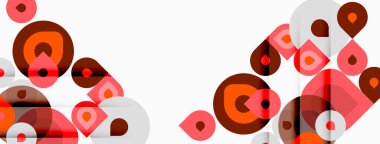 Üst üste binen daireler, kareler, kırmızı, kahverengi ve gri tonlardan oluşan soyut bir kompozisyon. Geometrik şekilli minimalist tasarım, temiz estetik..