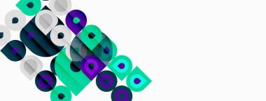 Soyut geometrik şekiller çakışıyor, dinamik görsel desen oluşturuyor. Renkler arasında deniz mavisi, mor, gri, beyaz. Minimalist tasarım modern estetiği öneriyor.