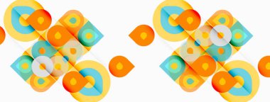 Soyut geometrik şekiller tekrar eder. Turuncu, deniz mavisi, sarı renkler modern desenler yaratır. Temiz tasarım, basit formlar, parlak renkler..