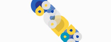 Soyut şekiller, daireler, sarı, mavi, beyaz. Minimalist tasarım, basit kompozisyon, modern estetik. Temiz çizgiler, geometrik biçimler.