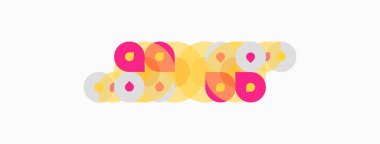 Soyut şekiller, pembe, sarı, gri. Çemberler, kareler, dikdörtgenler uyumlu bir tasarım yaratıyor. Minimalist estetik, basit kompozisyon.