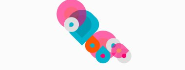 Soyut renkli daireler çakışıyor, eğlenceli kompozisyonlar oluşturuyor. Şekiller farklı boyutlarda, farklı renklerde, dinamik görsel deneyimler sunuyor..