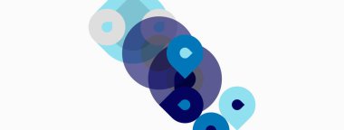 Üst üste binen daireler içeren soyut kompozisyon. Gölgeler açık mavi ile derin çivit mavisi arasında değişir. Minimalist tasarım, temiz estetik.