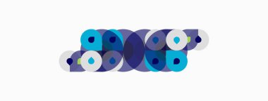 Üst üste binen daireler içeren soyut kompozisyon. Çeşitli tonlar mavi, mor dinamik görsel doku yaratır. Basit, modern tasarım.