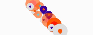 Soyut renkli daireler çakışıyor, eğlenceli kompozisyonlar oluşturuyor. Minimalist tasarım, canlı renkler, modern estetik. Basit şekiller, temiz çizgiler.