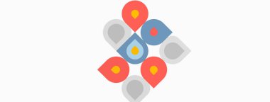 Soyut geometrik şekiller, renkli daireler, kareler, üst üste binen tasarım. Minimalist tarz, düz çizim, basit kompozisyon.