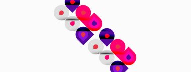 Soyut tasarım mor, beyaz şekilleri tekrarlayan özellikler içerir. Geometrik desen dinamik görsel efekt yaratır. Minimalist kompozisyon, kalın renkler.