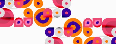 Soyut geometrik desen. Çemberler örtüşüyor, canlı görsel doku oluşturuyor. Renkler arasında mor, turuncu, pembe, mavi var. Modern tasarım ögesi.