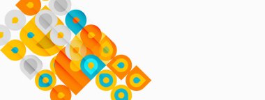 Soyut geometrik şekiller, canlı renkler, turuncu, deniz mavisi, sarı. Modern tasarım, temiz çizgiler, köşegen düzenleme, basit biçimler.