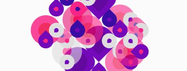 Üst üste binen daireler içeren soyut kompozisyon. Perdeler parlak pembelerden derin morlara kadar değişerek dinamik görsel doku oluşturur..