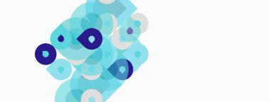 Soyut şekiller, değişik tonlar mavi, örtüşen beyaz arkaplan. Minimalist tasarım, temiz estetik, modern his. Basit kompozisyon.