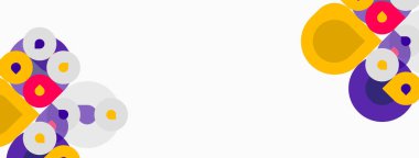 Soyut renkli şekiller, daireler, üst üste binen formlar. Minimalist tasarım, canlı renkler, temiz estetik. Modern grafik ögesi.