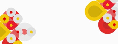 Soyut tasarım, üst üste binen daireler, sarı, kırmızı, beyaz renkler. Minimalist kompozisyon, temiz estetik, modern tarz..