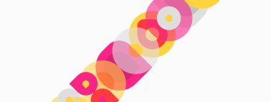 Soyut renk çakışan daireler, köşegen düzenleme. Basit tasarım, modern estetik, canlı renkler, temiz çizgiler..