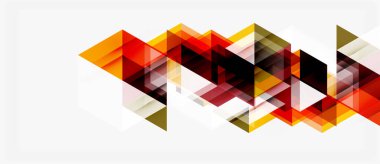Soyut geometrik şekiller örtüşür, dinamik görsel doku oluşturur. Sıcak renkler baskın, nötr arkaplan ile karşıt.