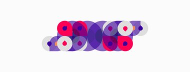 Soyut daireler örtüşüyor, canlı mor, pembe, gri desenler oluşturuyor. Minimalist tasarım, modern estetik, basit kompozisyon.