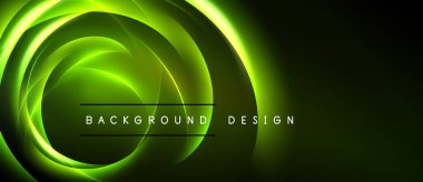 Koyu arkaplanda parlak yeşil kıvrımlı çizgiler var. Metin, arkaplan tasarımını parlak şekiller içinde ortalanmış olarak okur. Modern, dinamik görsel.