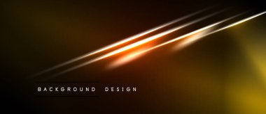 Koyu arkaplanda parlak turuncu çizgiler var. Gradyan etkisi dinamik görsel etki yaratır. Metin kaplamalı minimalist tasarım.