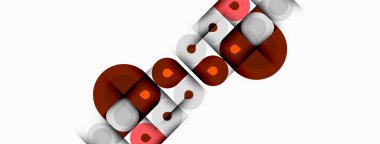 Soyut tasarım dairesel şekilleri, kırmızı aksanları, gri gölgeleri tekrarlar. Modern estetik, minimalist kompozisyon. Temiz çizgiler, geometrik biçimler.