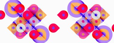 Soyut geometrik desen. Üst üste binen daireler, kareler, canlı renkler dinamik görsel doku oluşturur. Modern tasarım ögesi.