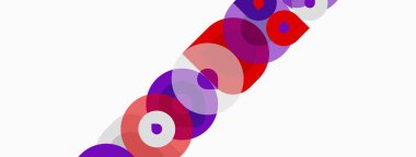 Üst üste binen daireler içeren soyut kompozisyon. Gözlük aralığı mor, pembe, kırmızı, beyaz. Çapraz düzenleme dinamik görsel akış yaratır.