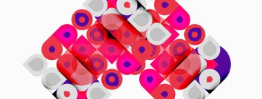 Soyut geometrik şekiller, daireler, kareler, canlı renkler. Pembe, mor, beyaz baskın kompozisyon. Modern tasarım, oyuncu şablon.