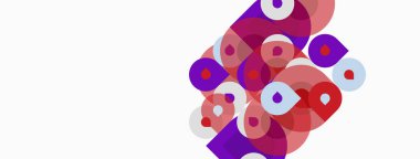 Üst üste binen daireler içeren soyut kompozisyon. Gözlükler pembelerden mora kadar beyaz arka planda. Modern, basit tasarım.