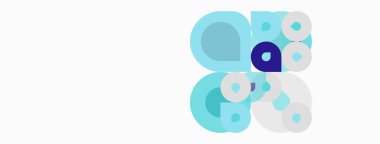 Soyut daireler çakışıyor, dinamik bileşim oluşturuyor. Hafif maviler, donanma nötr arka plana hakim. Basit, modern tasarım.