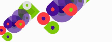 Soyut renkli daireler çakışıyor, dinamik görsel desen oluşturuyor. Şekiller farklı boyutlarda, renkte, modern estetik sunuyor..