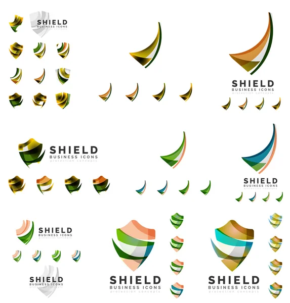 Set of company logotype branding designs, shield protection concept icons — Stock Vector