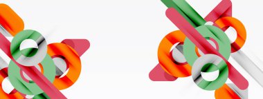 Soyut geometrik şekiller iç içe geçer. Parlak renkler dinamik bileşim yaratır. Minimalist tasarım, temiz çizgiler, modern estetik..