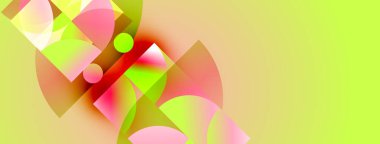 Soyut kompozisyon. Üst üste binen şekiller, canlı renkler, gradyanlar dinamik görsel efekt yaratır. Yumuşak kıvrımlar, parlak renkler tasarıma hakim..