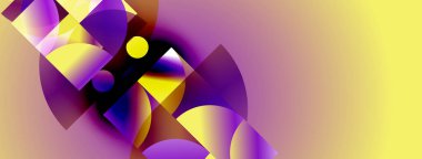 Soyut bileşim canlı mor, sarı şekiller içerir. Altından soluk renklere geçiş aşamaları. Modern tasarım elemanları.