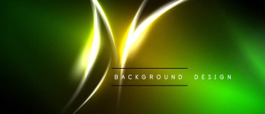 Koyu yeşil arka planda soyut neon çizgiler. Parlak sarı parıltı dinamik görsel efekt yaratır. Modern tasarım ögesi.