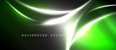 Soyut yeşil, gümüş dalgalar. Dinamik akış çizgileri modern arkaplan tasarımı yaratır. Yumuşak eğimler, parlak aydınlatma.
