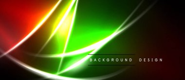 Canlı neon hatları soyut arkaplan oluşturur. Renkler karışır, dinamik görsel efekt oluşturur. Dijital projeler için modern tasarım ögesi.