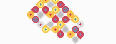 Soyut desen renkli şekiller içerir. Çemberler, kareler, gözyaşları bej arka planda tekrar ediyor. Minimalist tasarım orta yüzyıl estetiğini çağrıştırıyor.