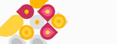 Soyut geometrik şekiller, daireler, kareler, üst üste binen renkler. Minimalist tasarım, modern estetik, basit kompozisyon. Parlak renkler sunar.