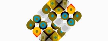 Soyut model. Çemberler çakışıyor, geometrik tasarım yaratıyor. Renkler altın, deniz mavisi, zeytin ve kahverengidir. Minimalist tarz, temiz arkaplan.