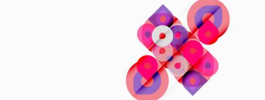 Soyut geometrik şekiller, pembeler, morlar, beyazlar kesişir. Minimalist tasarım, temiz çizgiler, modern estetik. Basit kompozisyon, düz çizim.