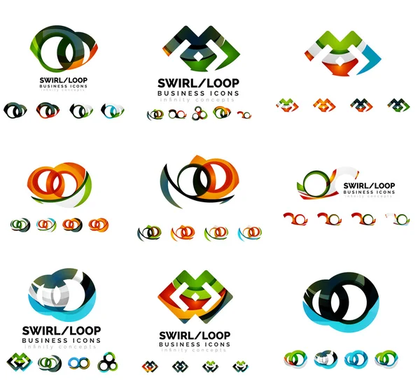 Set di modelli di marchio logotipo aziendale, icone del concetto di loop a spirale infinito isolate su bianco — Vettoriale Stock