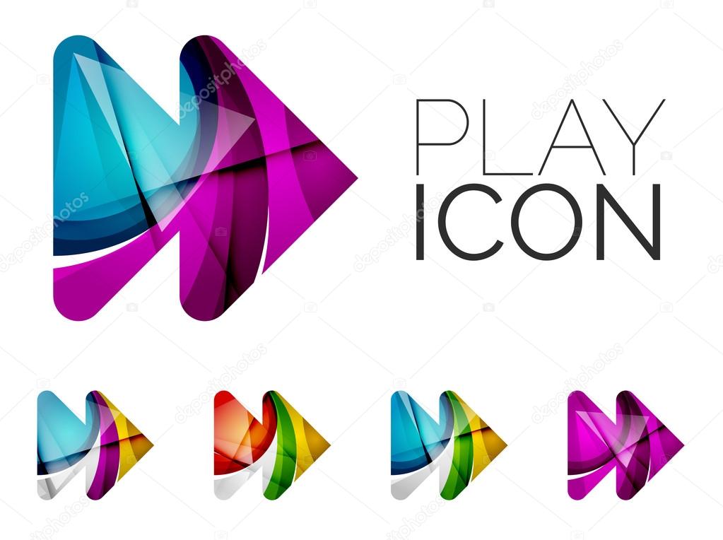 Set of abstract next play arrow icon, business logotype concepts, clean modern geometric design. Created with transparent abstract wave lines