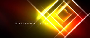 Parlak soyut çizgiler dinamik geometrik desen oluşturur. Sarı, turuncu, kırmızı renkler koyu arkaplana hakim. Modern tasarım ögesi.