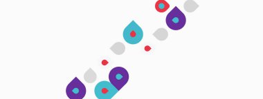 Beyaz arkaplana dağılmış soyut renkli şekiller. Minimalist tasarım, neşeli kompozisyon, modern estetik.